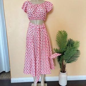 Lisa Marie Fernandez Pink Floral Midi Skirt